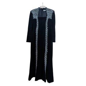 Frank Usher Black Velvet Sequin Embellished Dress UK 42 US 16 VtG Maxi Kaftan